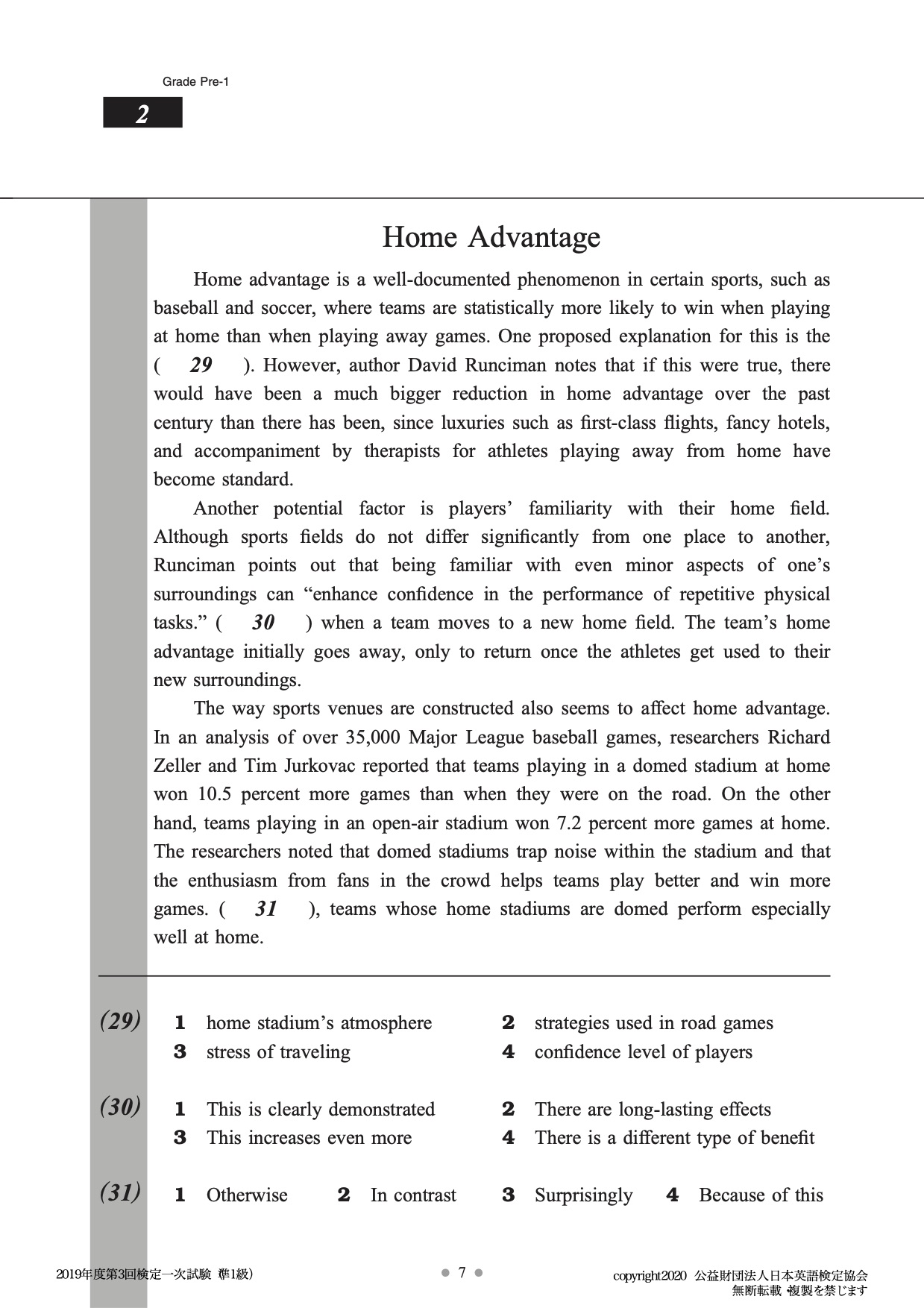 Eiken grade pre 1 reading talk english