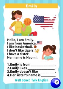 Read more about the article Reading  2 – Emily / Missing letters 3
