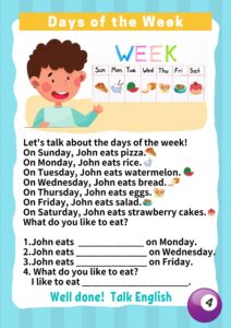 Read more about the article Reading 4 – Days of the Week / Missing letter 6